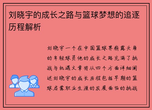 刘晓宇的成长之路与篮球梦想的追逐历程解析